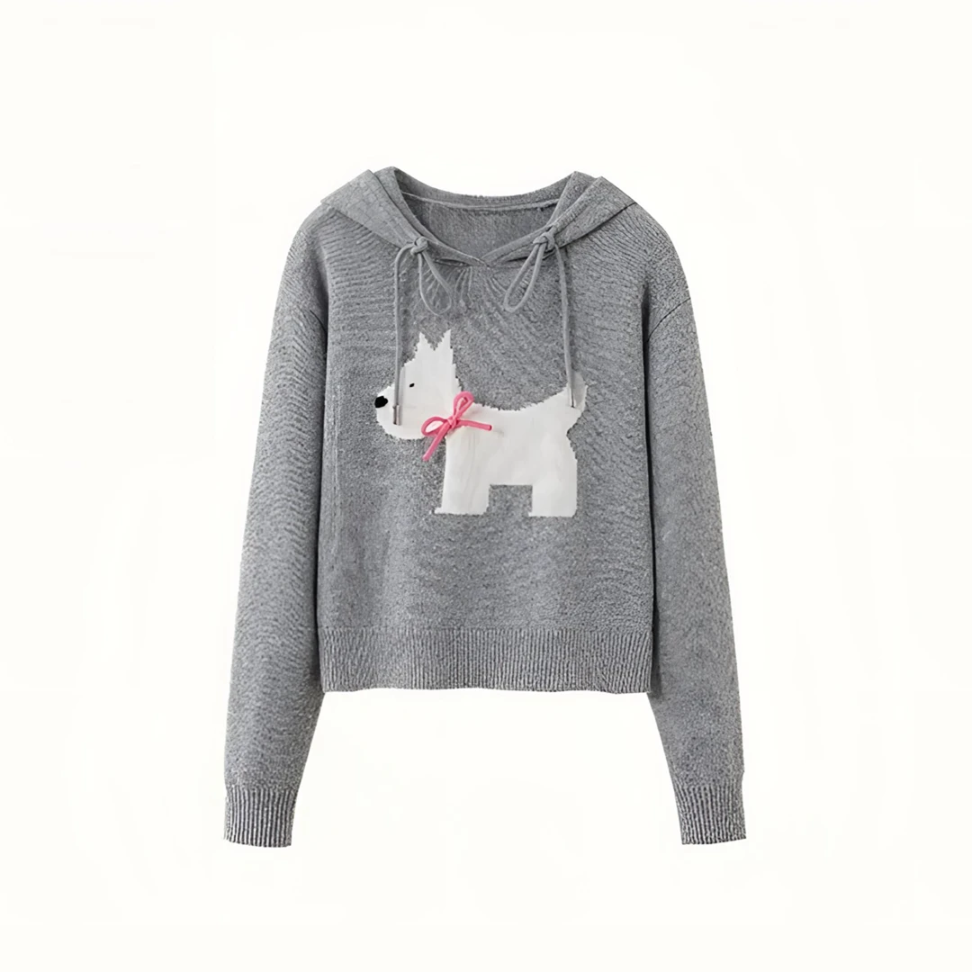 《猪猪出品》百搭气质灰色小狗连帽女装卫衣