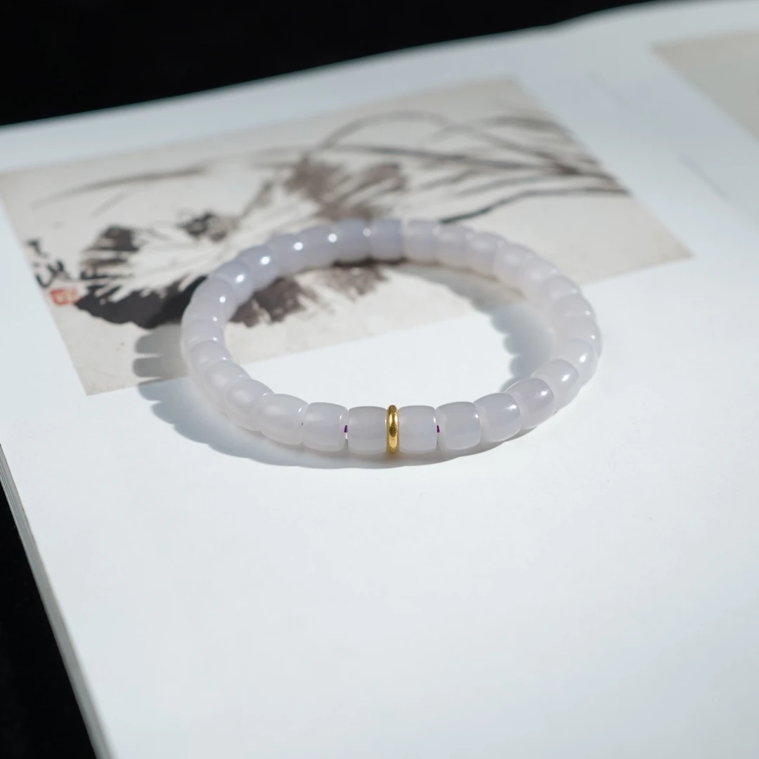 【雾隐】和田玉手串*18k金镶嵌