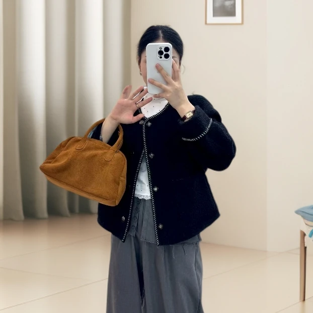 N679--两面穿小个子秋冬气质款短款女士双面羊毛大衣百搭毛呢外套