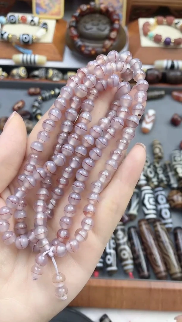 玛瑙/玉髓珠珠未镶嵌冰透药师项链108-小尺寸