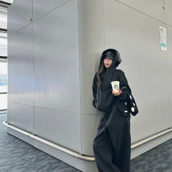 韩版休闲风秋冬显瘦时尚套装时尚百搭宽松气质小个子网红阔腿秋季