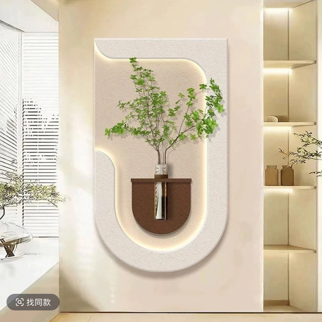 B水培绿植奶油风玄关装饰画砂岩立体入户走廊尽头挂画水培5087
