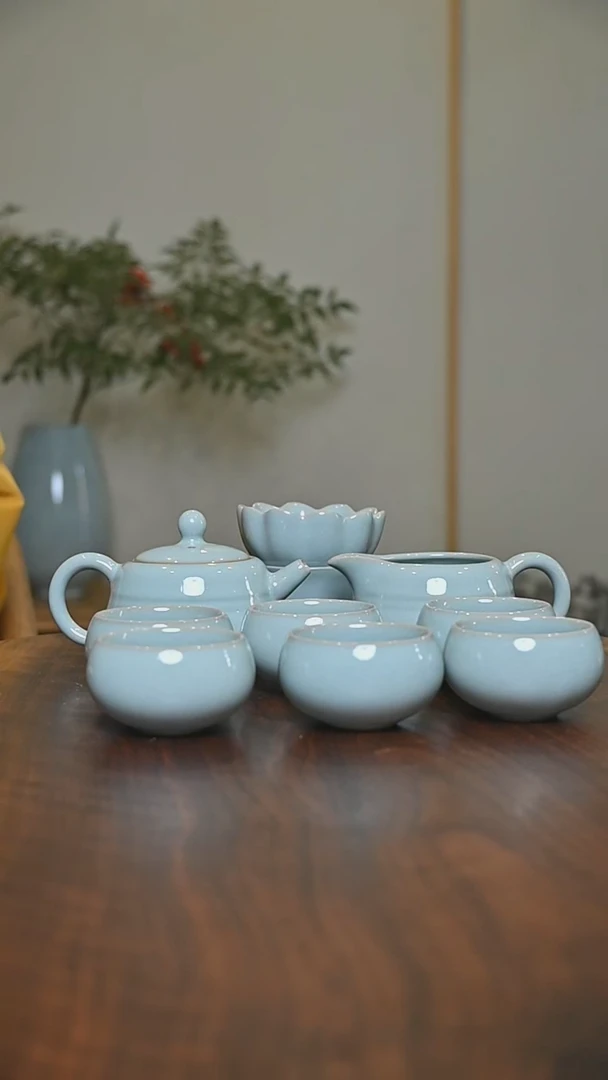 玄纹十件套装 天青 微瑕 朱家汝窑款