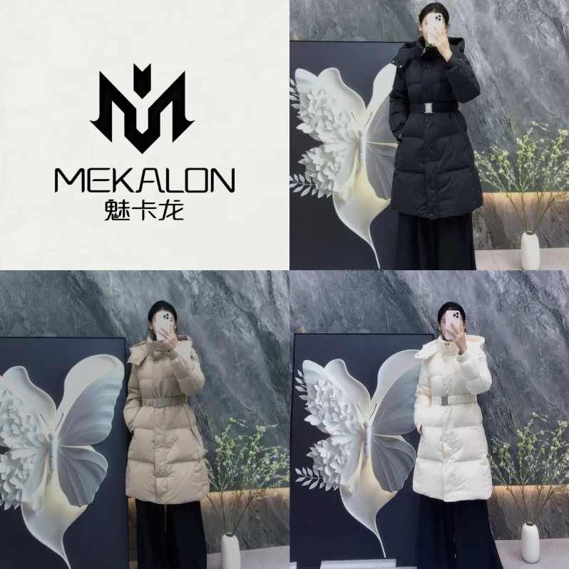 HZ25年新高定腰带金属扣90白鹅绒长款收腰羽绒服