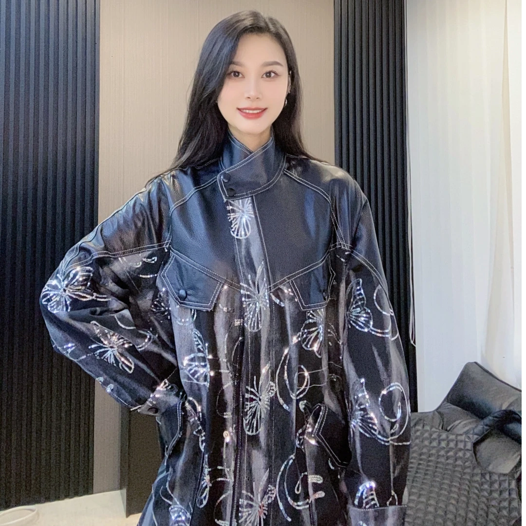 【欣欣严选原创设计】经典C位拼接立领绵羊皮高品位女士夹克外套