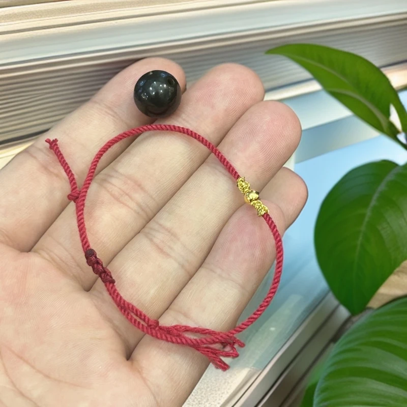 【小娟珠宝】 和田玉单珠吊坠红绳圆珠足金配饰 WSXJ91822