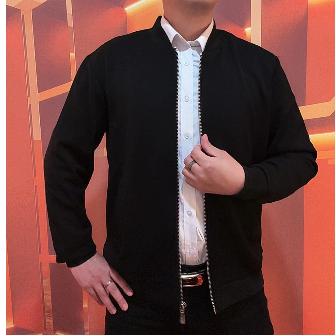 【铭爵仕】净版秋季新款欧版男士时尚休闲高品质和尚领拉开衫外套