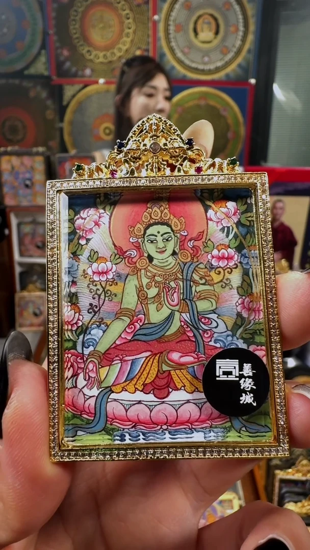 吊坠壹善缘城手绘唐卡绿度