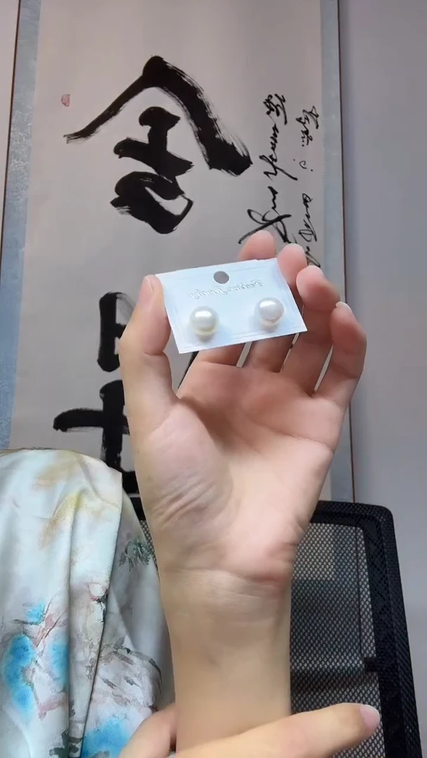 银S925镶嵌耳钉淡水珍珠耳钉卡10+