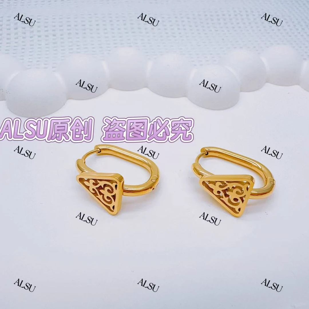 合金耳饰 ALSU原创经典民族风新款三角耳环时尚精美甜美百搭