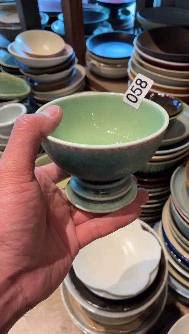 瓷片J****?58微瑕青绿高足甜品碗1个