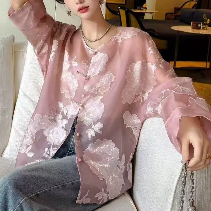 君姐推荐！新中式【如意连云】早春款桑蚕丝欧根纱烂花绡宽松上衣