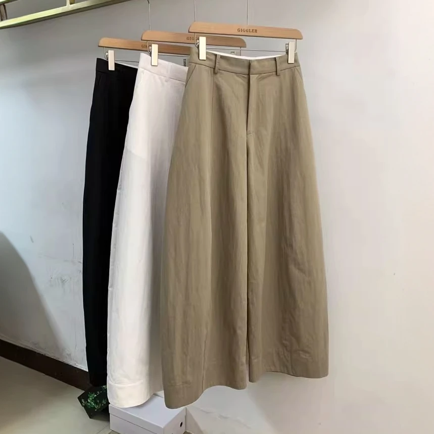 韩系高腰中缝线弯刀阔腿镰刀裤韩系宽松百搭拖地西裤休闲裤阔腿裤