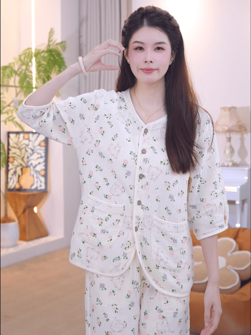 【纯棉时代-橙橙】2025女士夏款舒适纯棉睡衣家居服薄款AYR