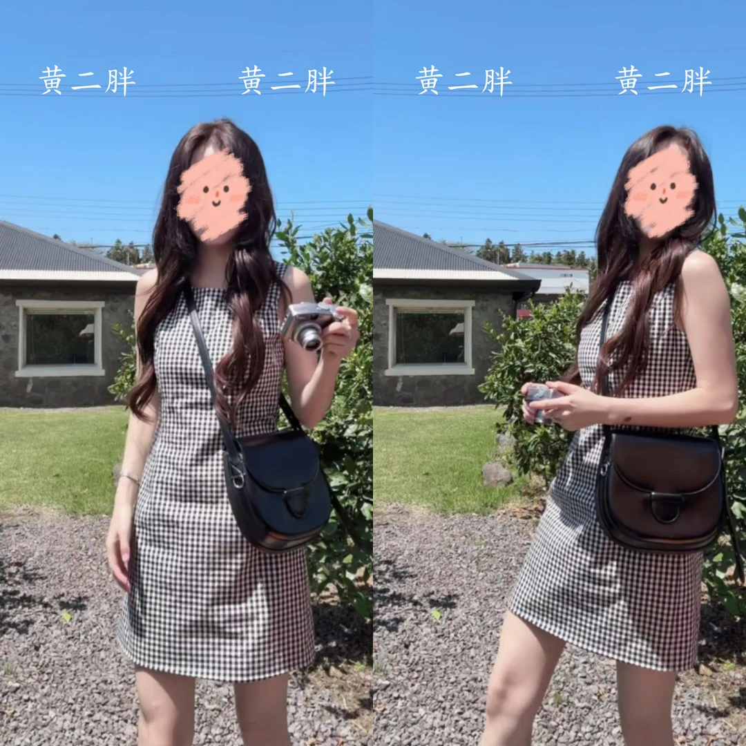 2025夏季新款小个子法式无袖背心连衣裙女圆领时尚气质格纹a字裙