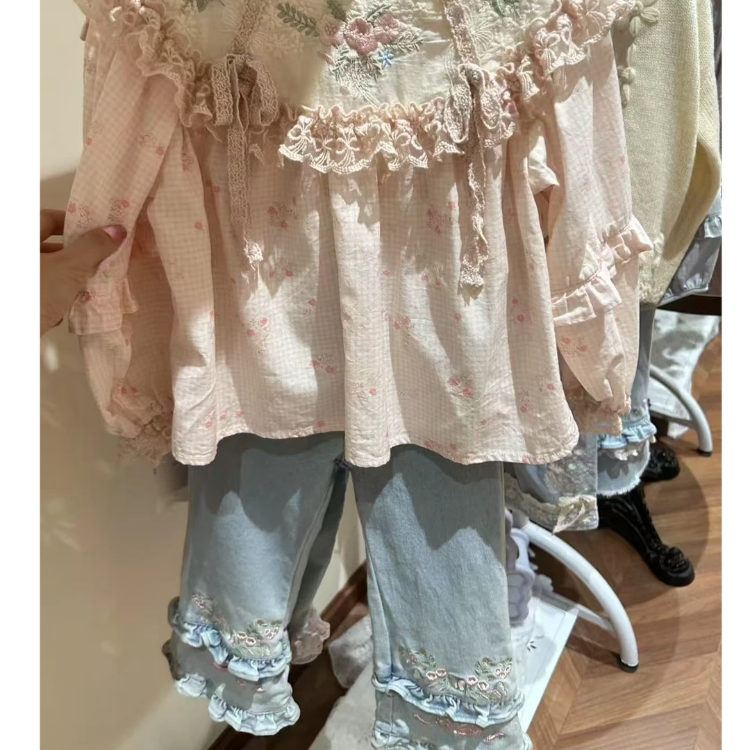 法洛莉•25秋~花朵蝴蝶结牛仔裤60040蓝色20-11