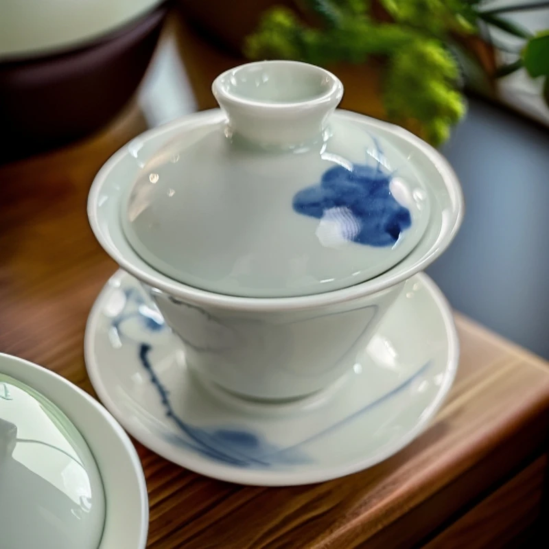 B27【人间瓷画】青花写意三才盖碗