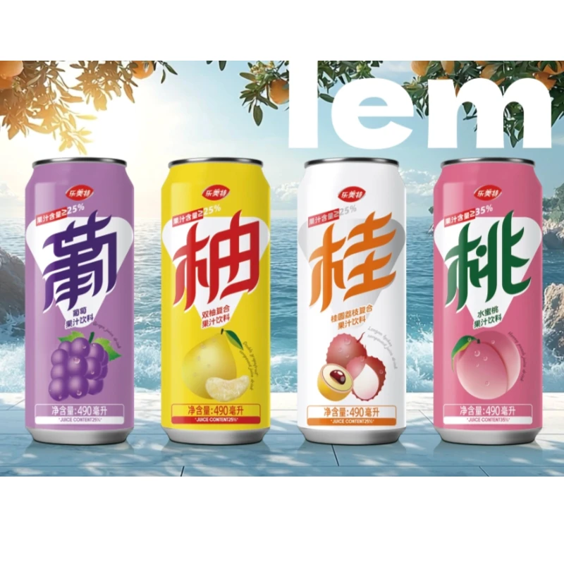 乐美特 果汁饮料饮品水果葡萄水蜜桃汁双柚柚子荔枝桂圆490ml五罐