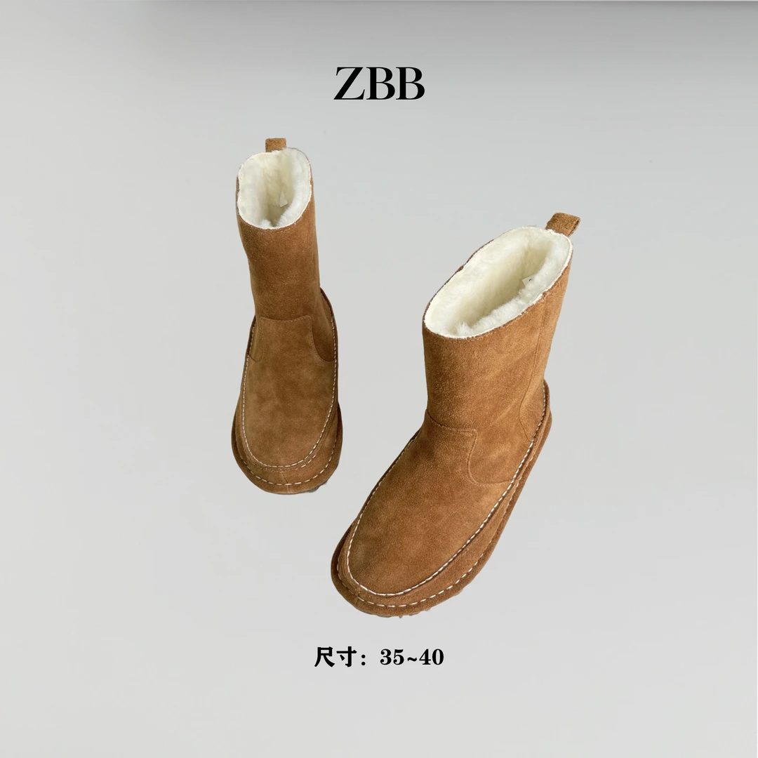 【正包包】短靴棉鞋反绒皮中筒雪地靴时尚雪地靴保暖女鞋B259