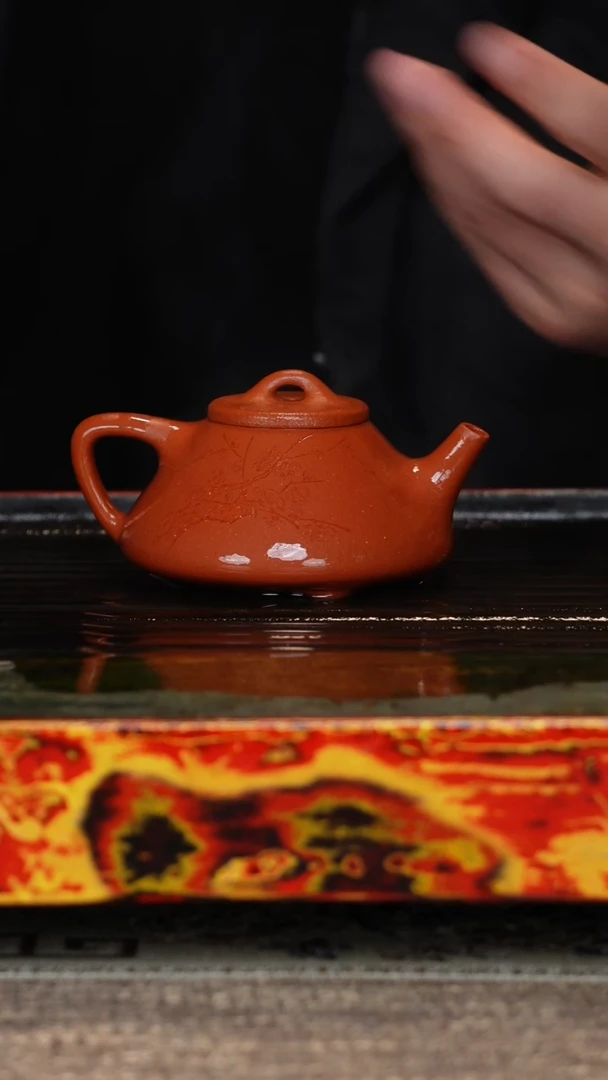 【闪购商品】紫砂茶壶子冶降坡墨梅刻绘半手工