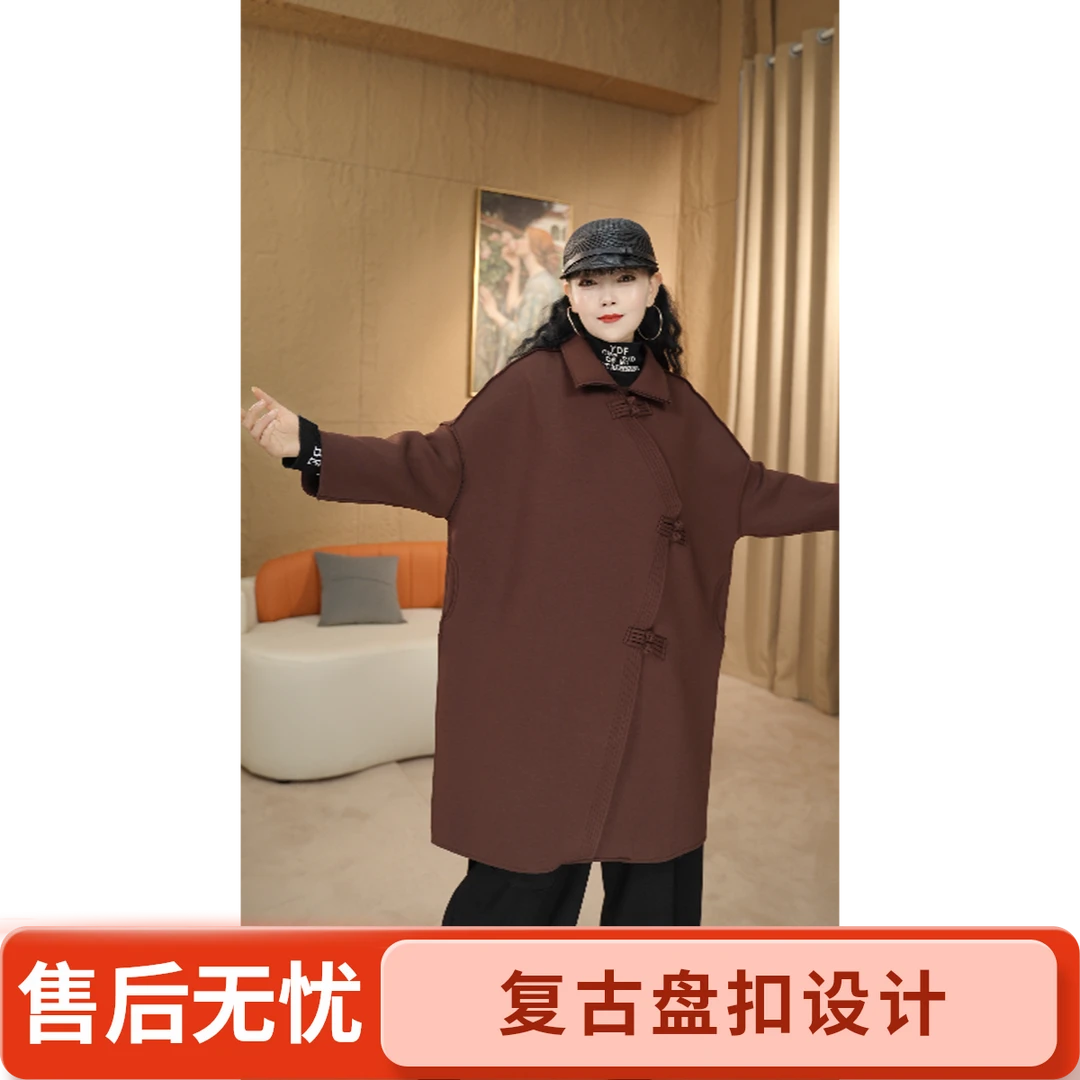 13秋冬宽松型中长款方领休闲盘扣外套