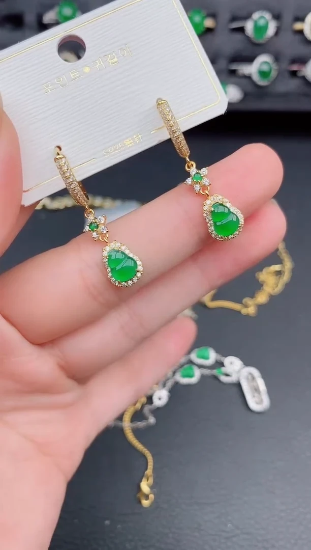 银S925镶嵌翡翠耳饰天然a货翡翠413