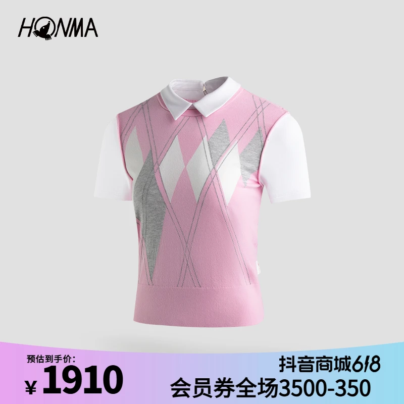 备用【专业高尔夫】HONMA翻领时尚女士短袖POLO透气针织HWLC707R610