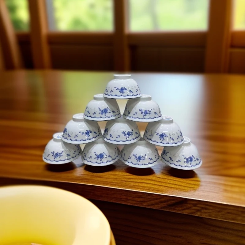 taoci207/陶瓷/玲珑高脚碗/映山红/十个