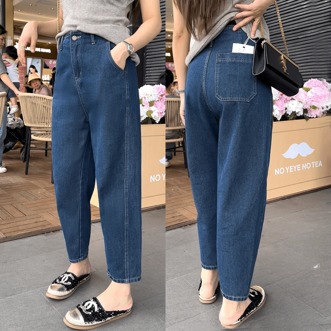 大码高腰显瘦哈伦裤女早秋款梨形身材弹力遮胯简约百搭九分老爹裤