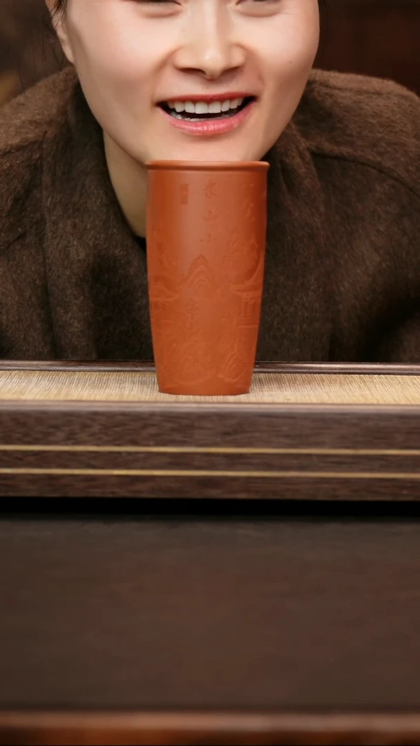 茶壶紫砂红泥 可乐杯 刻绘