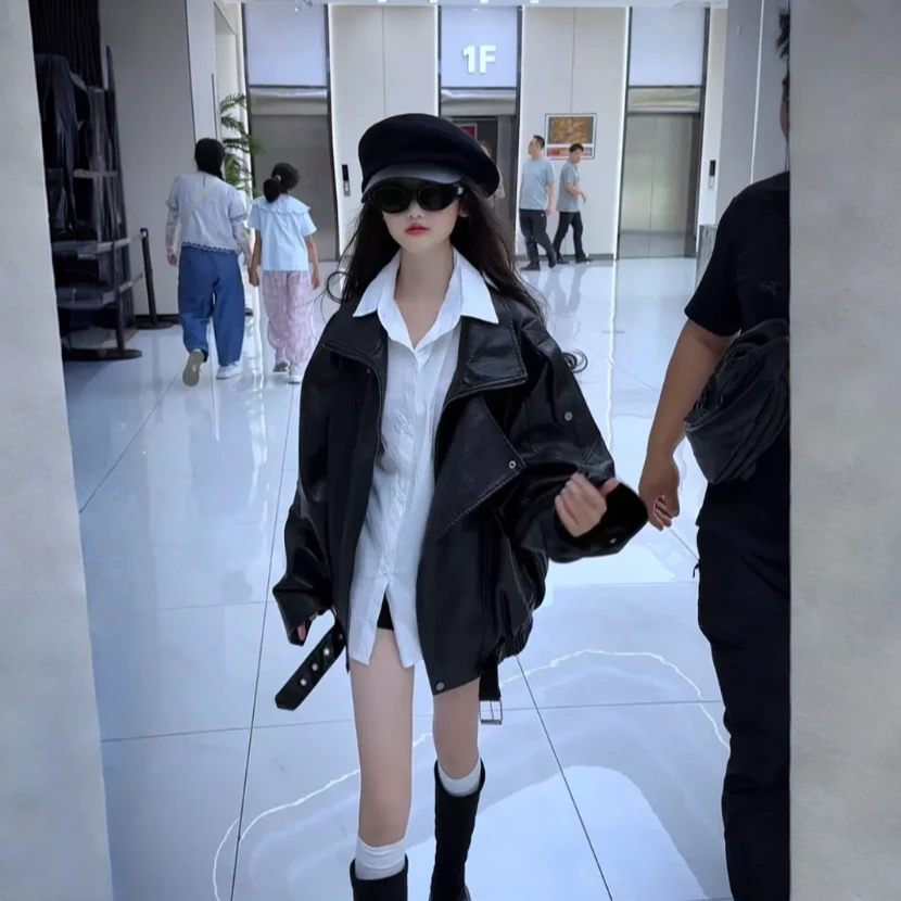 女童爆款春秋皮衣2025新款儿童宽松时尚夹克上衣中大童洋气外套潮