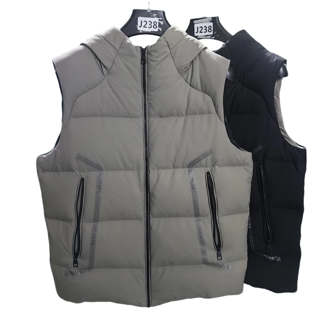 J238【堡M家】新款商务男装连帽羽绒背心#7913浅咖色/黑色