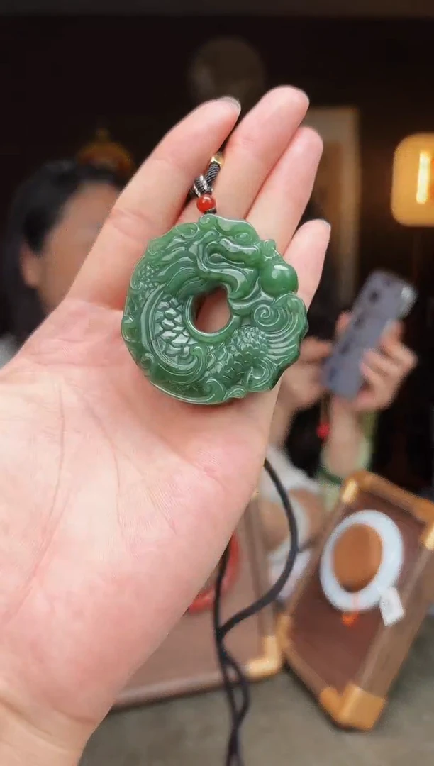 和田玉未镶嵌挂件vn5 碧玉龙环