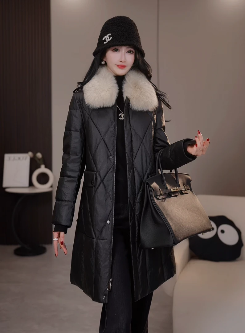 【阿紫专属】A-989冬季新款时尚设计百搭气质毛领中长款羽绒服