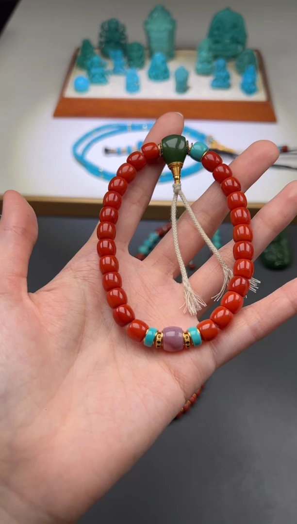 南红玛瑙手串手串18K金镶嵌手串手串