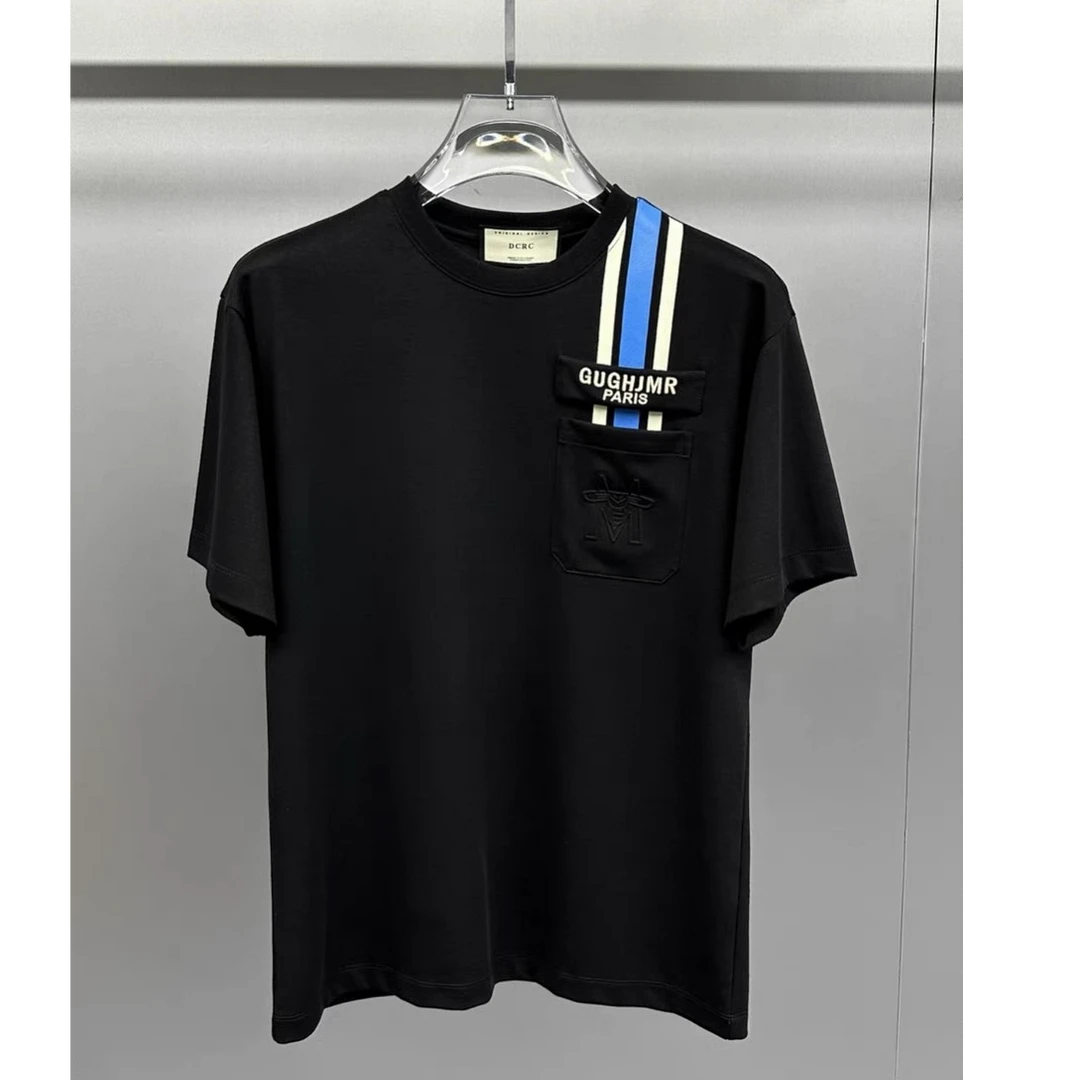 夏季男休闲百搭卫衣高品质拼接刺绣压花修身短袖圆领T恤上衣7817