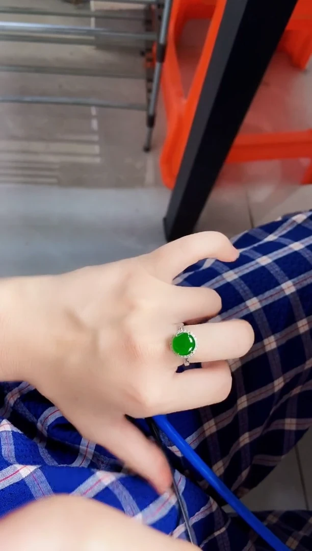 翡翠戒指银S925镶嵌45689