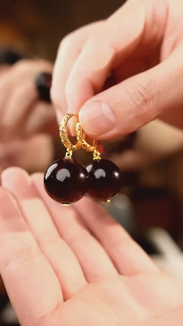 琥珀项链银S925镶嵌19+血珀耳环