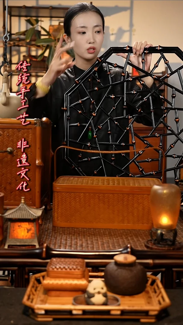 双TS筇竹花窗装饰摆件竹制品窗花