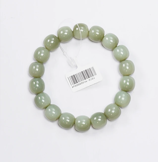 【吉玉0046-0202】和田玉手串碧玉天青釉色老型11.5x12mm