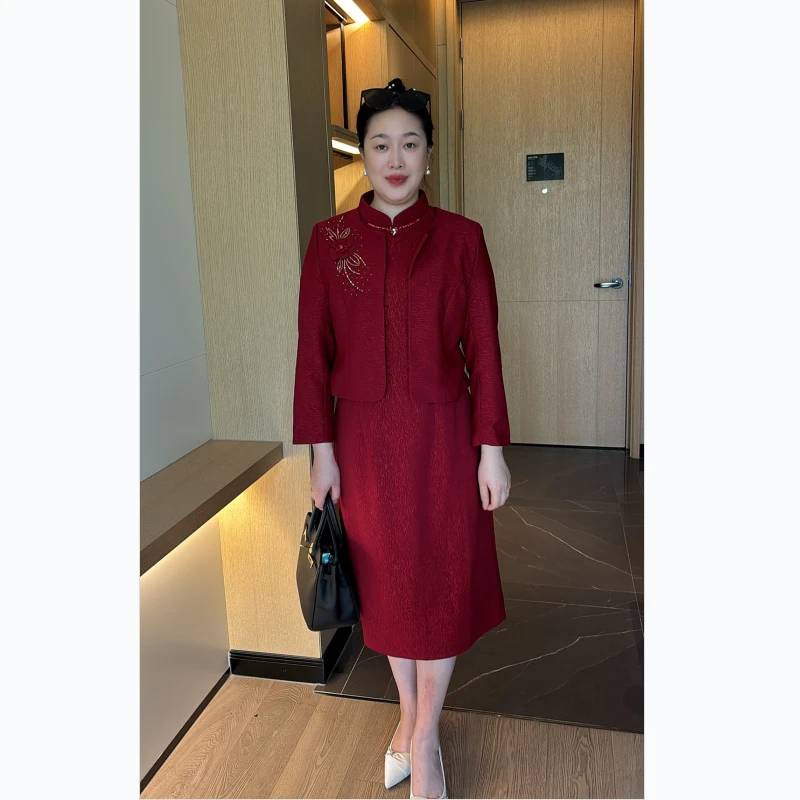 高端贵夫人婚宴敬酒礼服裙子中老年妈妈春秋结婚衣服穿喜婆婆旗袍