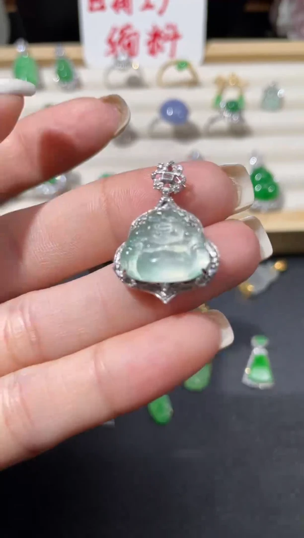 翡翠18K金镶嵌吊坠(不含链)天然缅甸翡翠吊坠