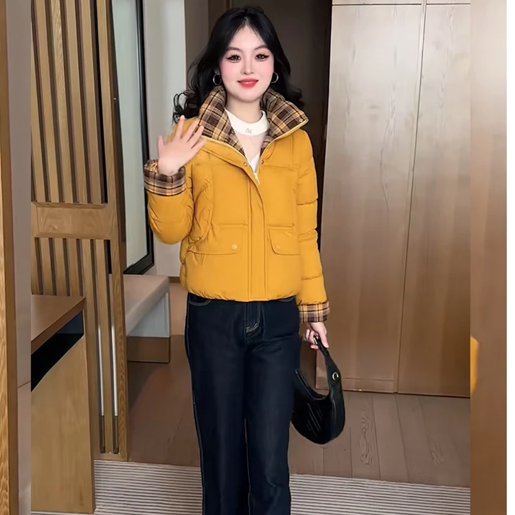 【有运费险】棉服棉衣时尚直筒型格子拼接百搭保暖加厚立领休闲棉袄