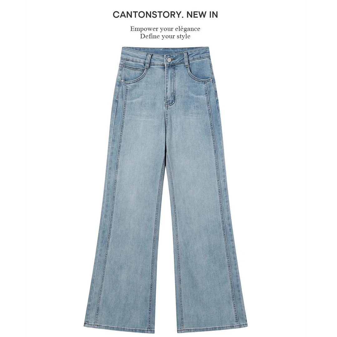 羊城故事-复古宽松百搭牛仔裤春夏新款高腰显瘦阔腿微喇裤6613
