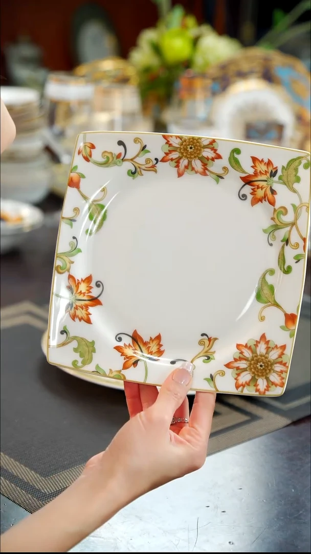 瓷片8英寸方形菜盘2个