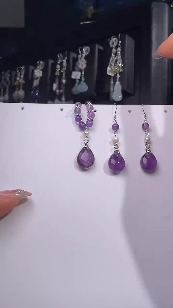 银S925镶嵌耳饰紫晶一**言一π胡言