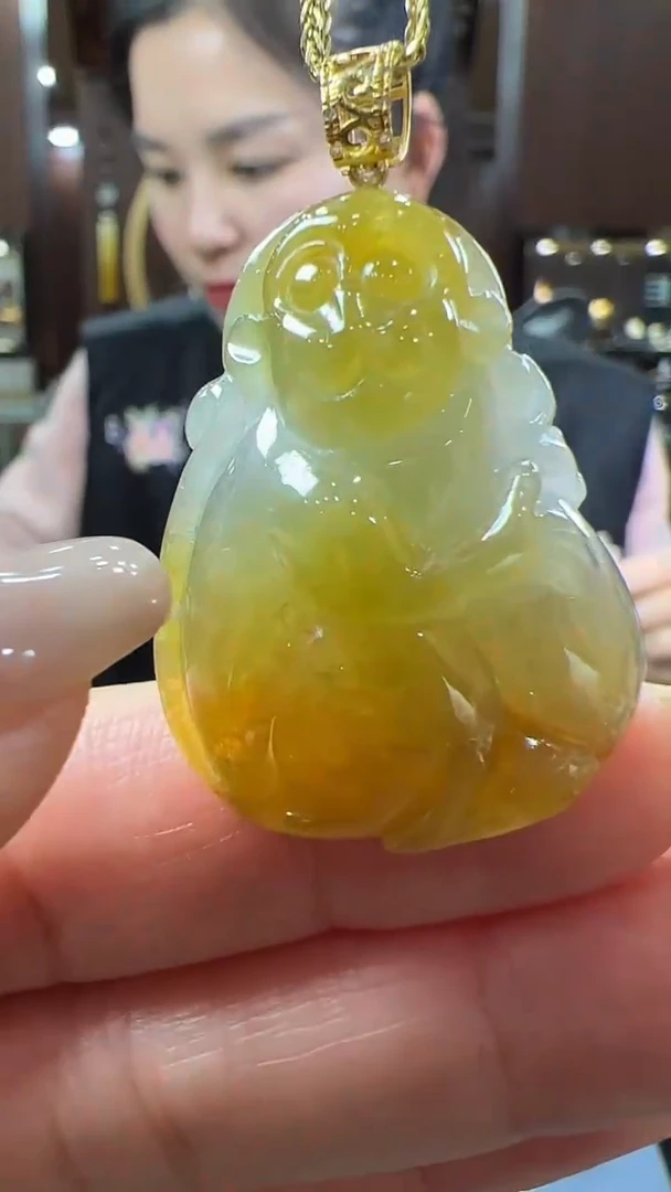 【闪购商品】翡翠挂件18K金镶嵌猴子不含链