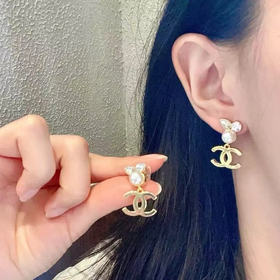 全新未使用 Chanel/香奈儿 /水滴水钻经典双C Logo珍珠CC