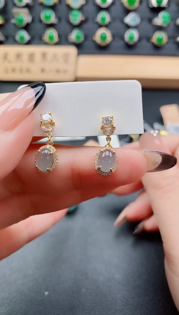 银S925镶嵌翡翠耳饰121