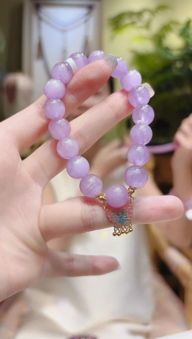 【闪购商品】锂辉石手串18K金镶嵌粉蓝蝴蝶紫锂辉手串